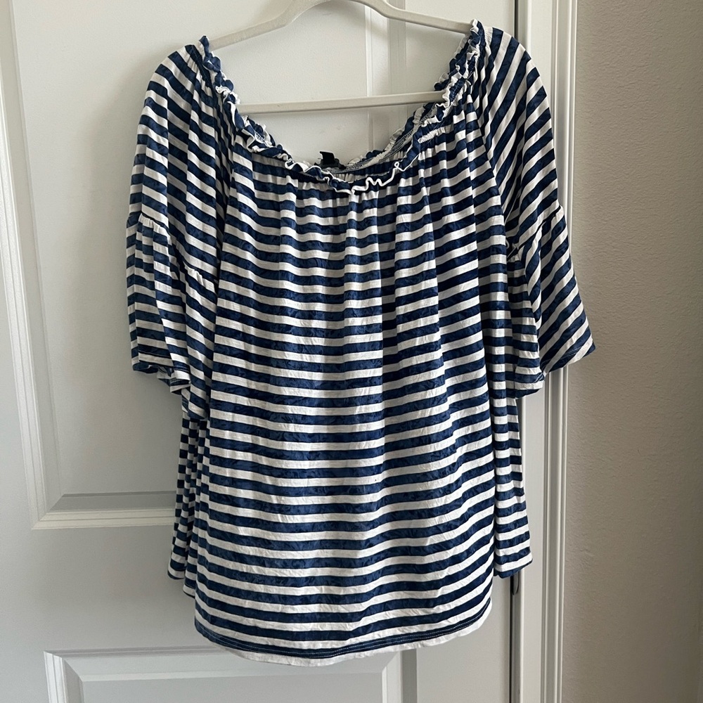 Blue and white stripped off the shoulder blouse